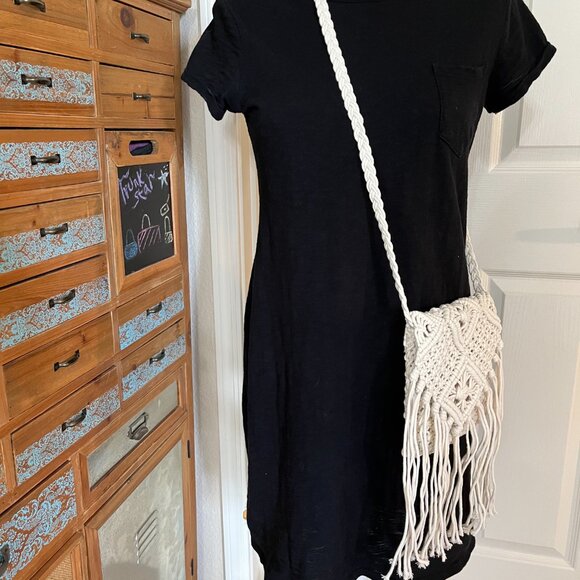 Crochet Boho Chic Woven Rope Tassel Crossbody -Ivory - NWT - Picture 3 of 8